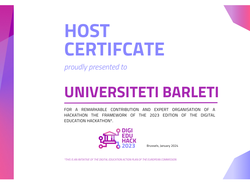 CERTIFIKATË VLERËSIMI NGA “DIGITAL EDUCATION HACKATHON 2023”