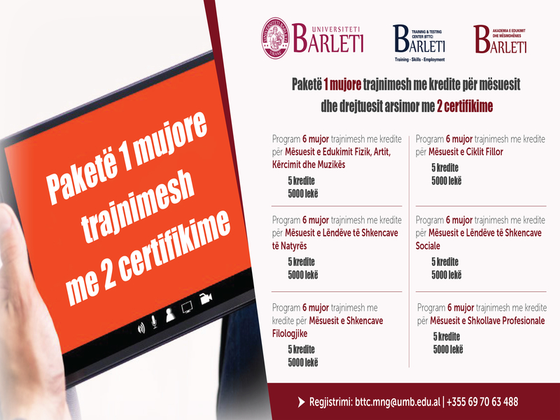 Paketë 1-mujore trajnimesh për mësuesit dhe drejtuesit arsimor me 2 certifikime