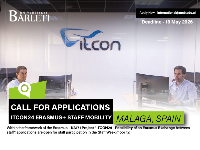 Thirrje për Aplikime – ITCON24 Erasmus+ Staff Mobility