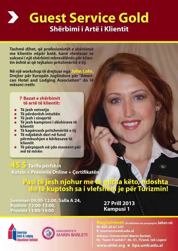 Ofrohet trajnimi dhe testimi mbi SHERBIMIN E ARTë Të KLIENTIT ne Hoteleri-Turizëm