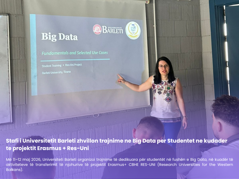 Stafi i Universitetit Barleti zhvillon trajnime në Big Data për studentët në kuadër të projektit Erasmus+ RES-UNI