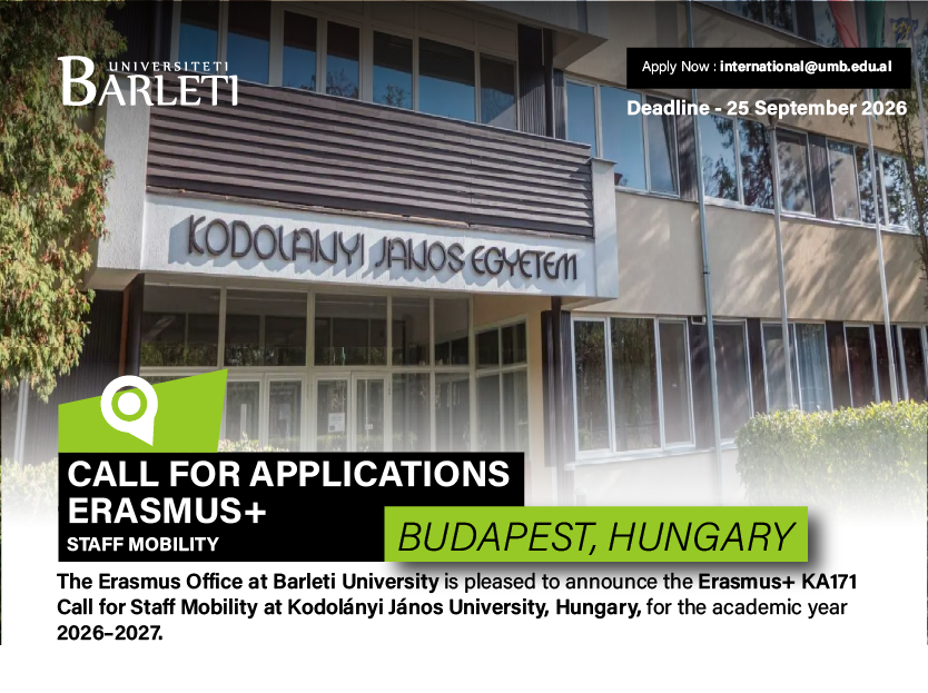Thirrje për Aplikime – Mobilitet Erasmus+ për Stafin në Kodolányi János University (Hungari) 2026–2027