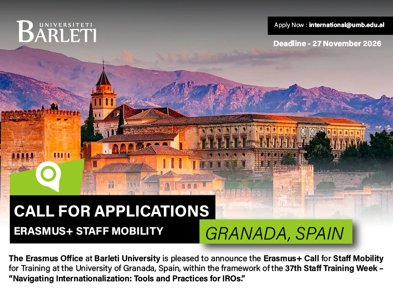 Thirrje për Aplikime – Mobilitet Erasmus+ për Stafin në Universitetin e Granadës, Spanjë – 37th Staff Training Week 2027