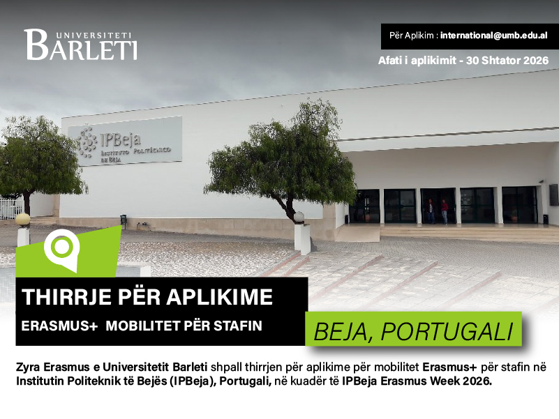 Thirrje për Aplikime – Mobilitet Erasmus+ për Stafin në IPBeja, Portugali – Erasmus Week 2026