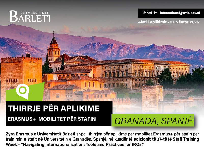 Thirrje për Aplikime – Mobilitet Erasmus+ për Stafin në Universitetin e Granadës, Spanjë – 37th Staff Training Week 2027