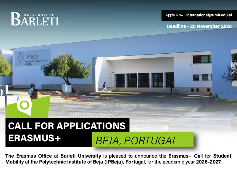Thirrje për Aplikime – Mobilitet Studentor Erasmus+ në IPBeja, Portugali – 2026–2027