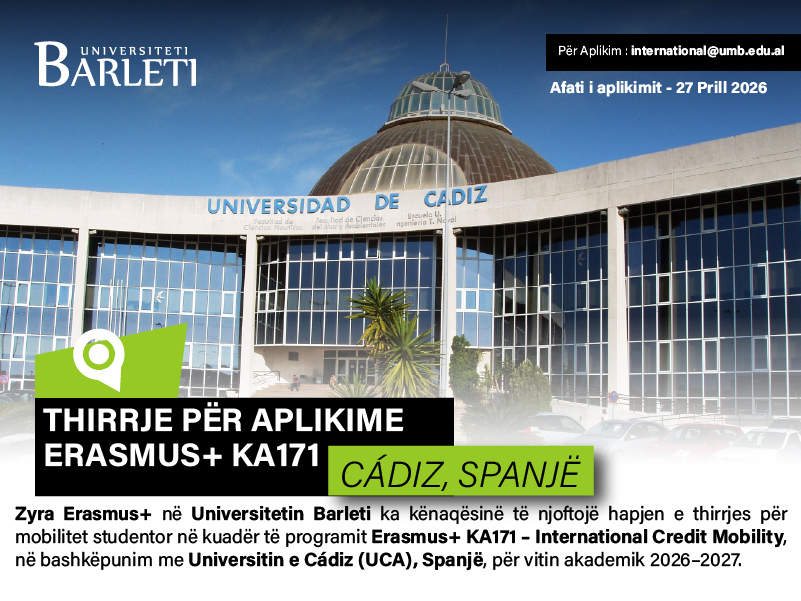 Thirrje për Aplikime – Erasmus+ KA171 (ICM) me University of Cádiz (Spanjë)