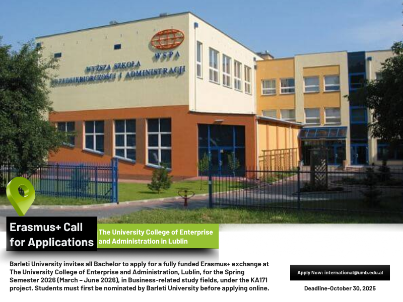 Erasmus+ Call for Applications – The University College of Enterprise and Administration in Lublin