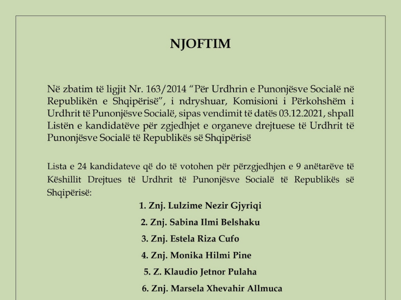 Institucionalizimi i Urdhrit të Punonjësve Socialë
