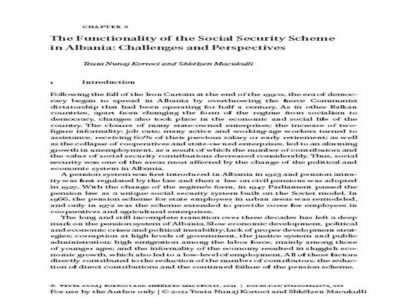 The Functionality of the Social Security Scheme in Albania Challenges and Perspectives