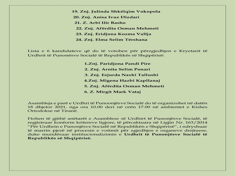 Institucionalizimi i Urdhrit të Punonjësve Socialë