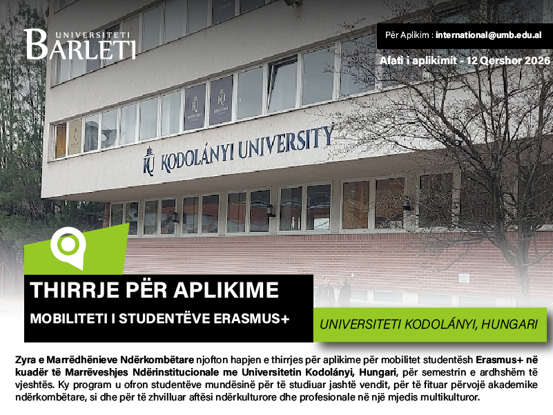 Thirrje për Aplikime (Mobiliteti i Studentëve Erasmus+) – Universiteti Kodolányi, Hungari