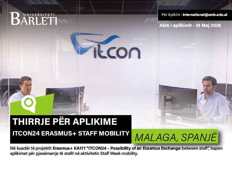 Thirrje për Aplikime – ITCON24 Erasmus+ Staff Mobility