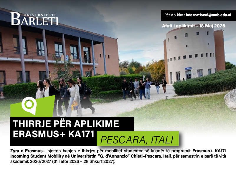 Thirrje për Aplikime Erasmus+ KA171 në Universitetin “G. d’Annunzio”