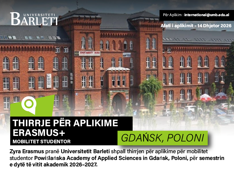 THIRRJE PËR APLIKIME - ERASMUS+ STUDENT MOBILITY