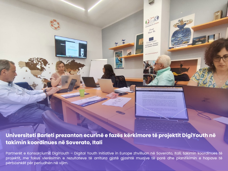 Universiteti Barleti prezanton ecurinë e fazës kërkimore të projektit DigiYouth në takimin koordinues në Soverato, Itali