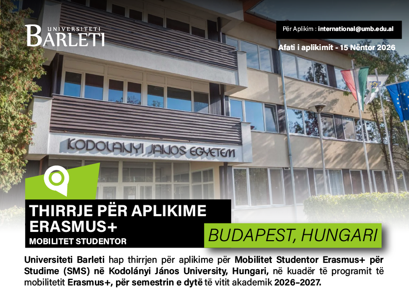THIRRJE PËR APLIKIME – MOBILITET STUDENTOR ERASMUS+