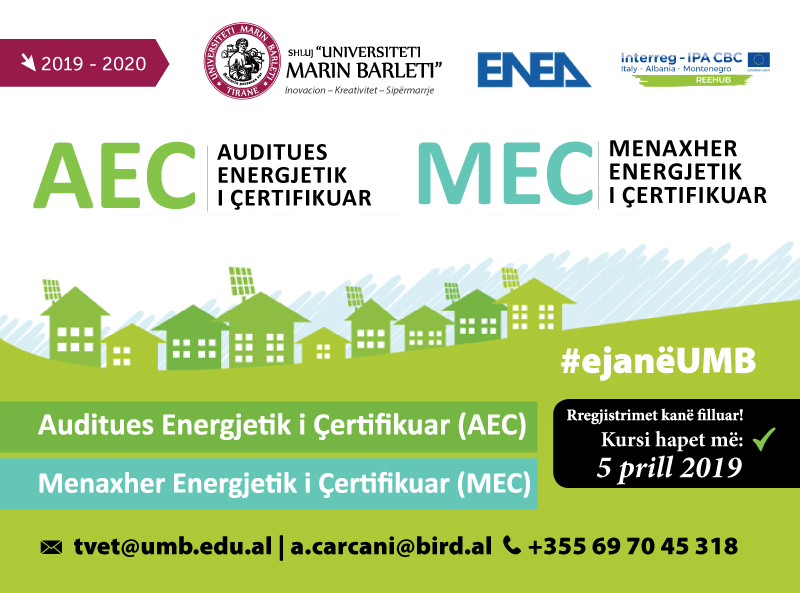 Thirrje për aplikime për kurset Auditues Energjetik të Çertifikuar (AEC) dhe Menaxher Energjetik të Çertifikuar (MEC)